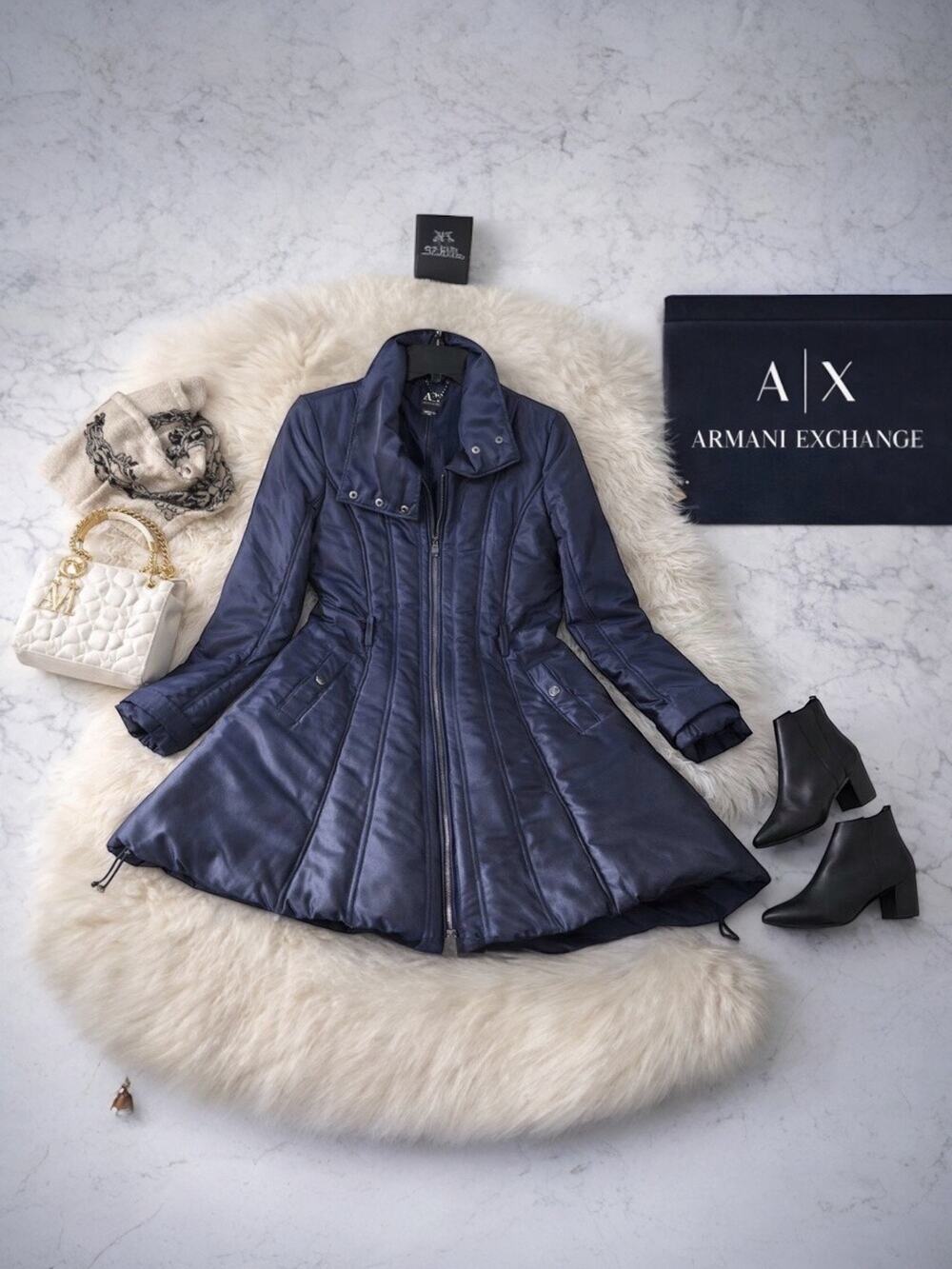 Armani Exchange Dark Blue Long Coat Sz. M